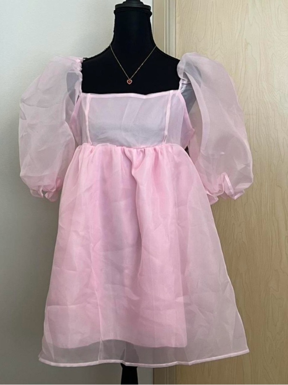 Vintage Sheer Puff Sleeve Mini Dress in Light Pink